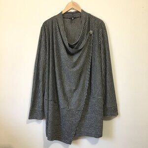 Jones New York Pinstripe Wrapover Lightweight Knit Sweater - Grey & Black 2X